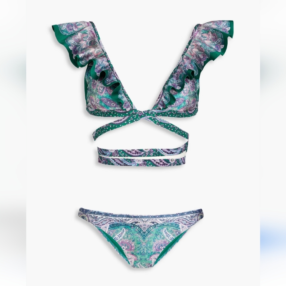 Zimmermann Green and Purple Paisley Bikini